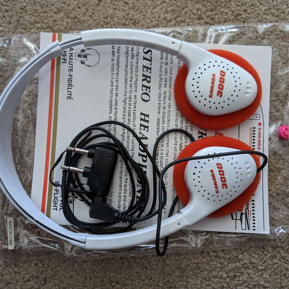 Air Canada Airline Headphones Vintage Unused White and Orange